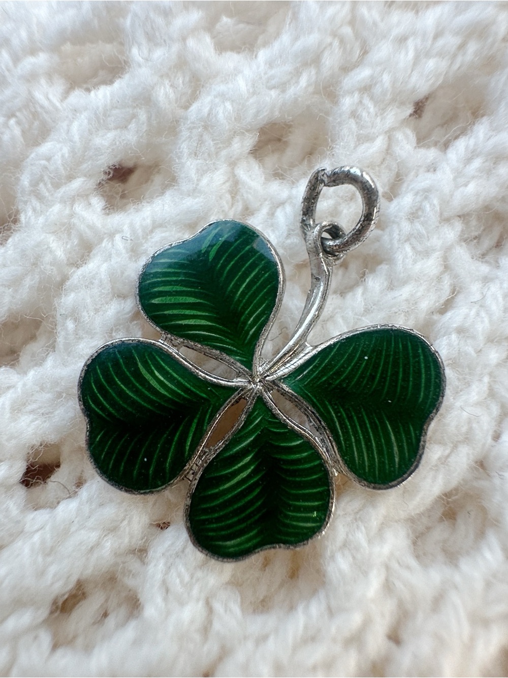 Sterling Silver 925 vintage Green Enamel Four-Leaf Clover Enamel Mini Charm